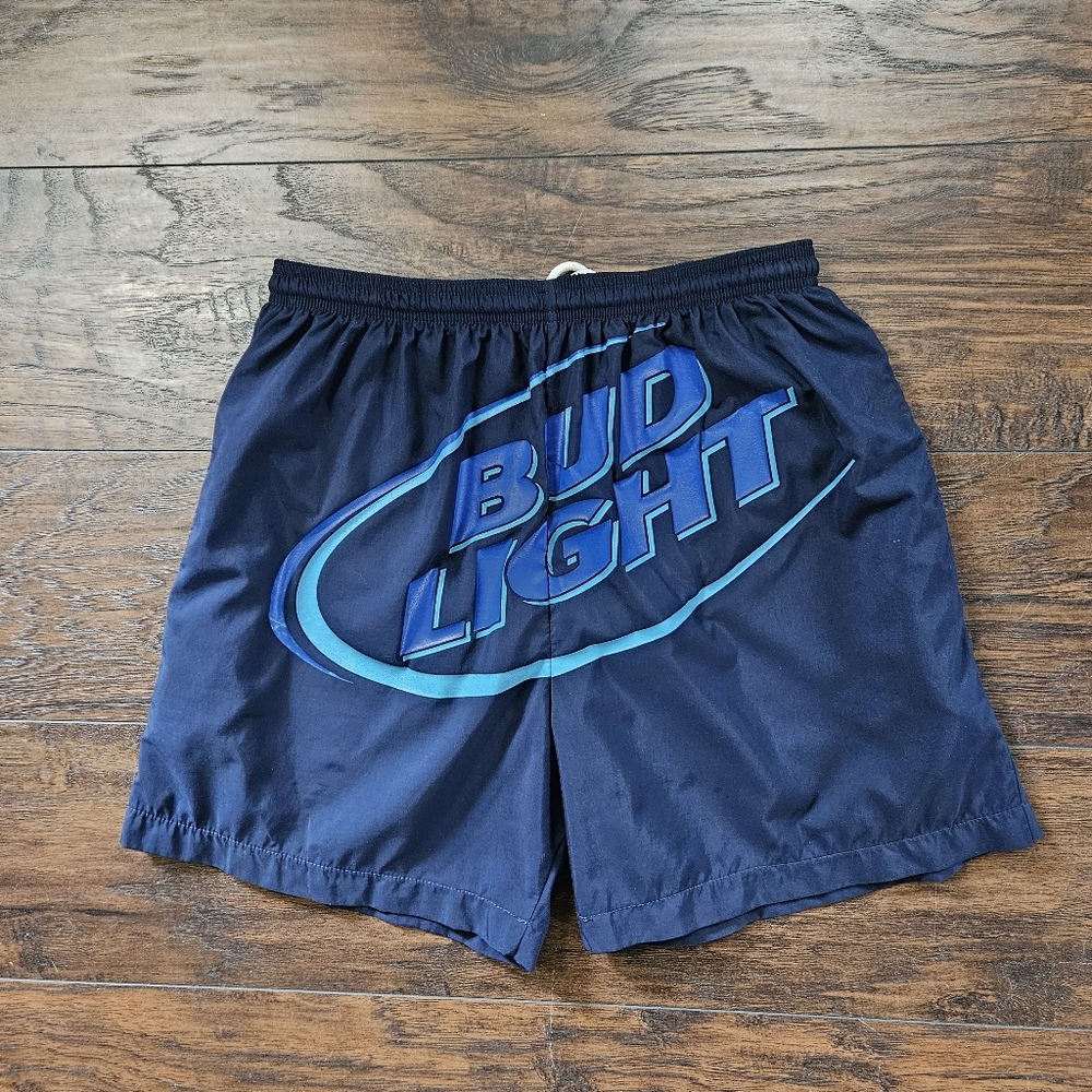 Vintage 90s Rare Bud Light Anhauser-Busch Big Logo Swim Trunks Size Large - Picture 1 of 5